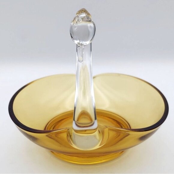 Vintage MCM Viking Glass Amber Swan Candy Dish Applied Clear Glass Neck & Head - Picture 6 of 6
